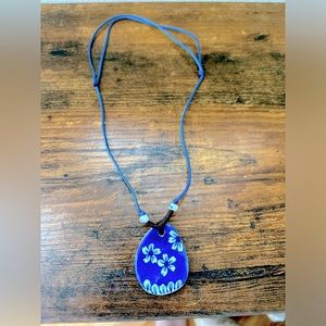 Gorgeous blue flower adjustable ceramic necklace